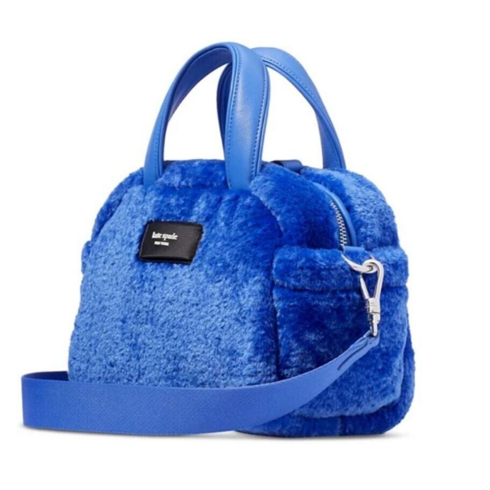 KATE SPADE NY Apres Chic faux-fur shearling small satchel crossbody bag -BLUE - Picture 1 of 16